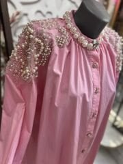 Şehrazat Butik Omuz ve Yakası İnci Detaylı Tasarım Gömlek