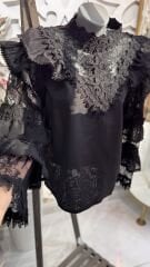 Şehrazat Butik Kolları Kat Kat ve Güpürlü Tasarım Gömlek