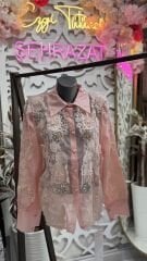 Şehrazat Butik Güpür Çiçekli Taşlı Tasarım Gömlek