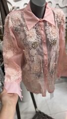 Şehrazat Butik Güpür Çiçekli Taşlı Tasarım Gömlek