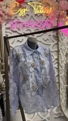 Şehrazat Butik Güpür Çiçekli Taşlı Tasarım Gömlek