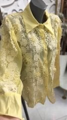 Şehrazat Butik Güpür Çiçekli Taşlı Tasarım Gömlek