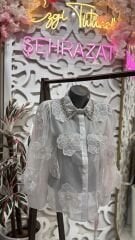 Şehrazat Butik Yaka Taş Detaylı Çiçekli Tasarım Gömlek