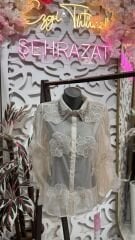 Şehrazat Butik Yaka Taş Detaylı Çiçekli Tasarım Gömlek