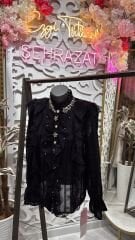 Şehrazat Butik Dantel Fırfır Detaylı Tasarım Şık Gömlek