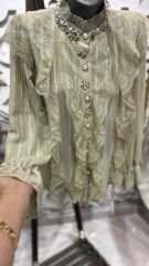 Şehrazat Butik Dantel Fırfır Detaylı Tasarım Şık Gömlek