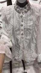 Şehrazat Butik Dantel Fırfır Detaylı Tasarım Şık Gömlek