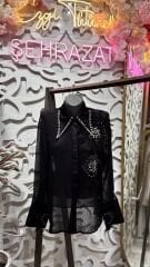 Şehrazat Butik Yakası Taş Detaylı Çiçekli Tasarım  Gömlek