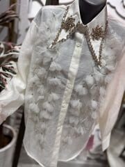 Şehrazat Butik Yakası Taş Detaylı 3 Boyutlu Tasarım Gömlek