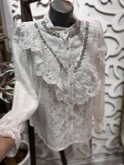 Şehrazat Butik Tasarım Güpürlü Taşlı Gömlek