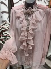 Şehrazat Butik Önü Volanlı İncili Tasarım Gömlek