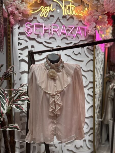 Şehrazat Butik Önü İnci Detaylı Tasarım Gömlek Standart