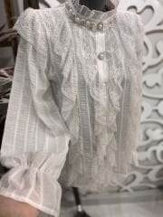 Şehrazat Butik Dantel FırfırlıTasarım Şık Gömlek