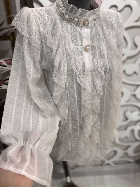 Şehrazat Butik Dantel FırfırlıTasarım Şık Gömlek