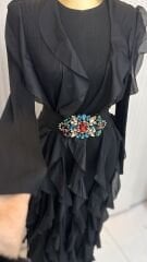 Şehrazat Butik Royal Fırfırlı Tasarım Elbise (KEMER DAHİL DEĞİLDİR)