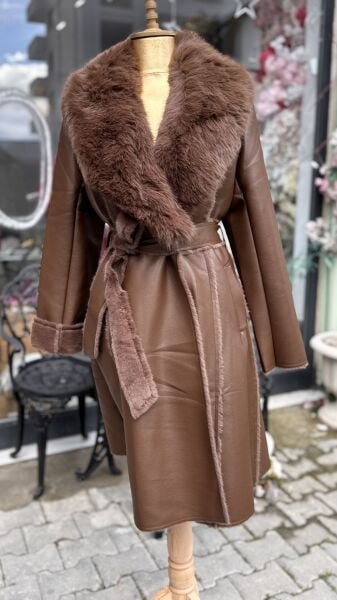 Şehrazat Butik Tasarım Deri Kürk Detaylı Kaban