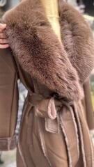 Şehrazat Butik Tasarım Deri Kürk Detaylı Kaban