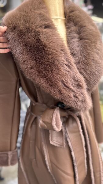 Şehrazat Butik Tasarım Deri Kürk Detaylı Kaban