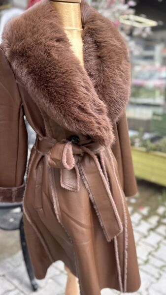 Şehrazat Butik Tasarım Deri Kürk Detaylı Kaban