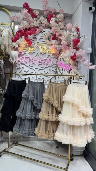 Şehrazat Tasarım Elegance Bloom Etek Gri