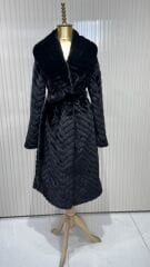 Şehrazat Butik Çizgi Desen Yuvarlak Yaka Tasarım  Kürk