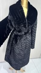 Şehrazat Butik Çizgi Desen Yuvarlak Yaka Tasarım  Kürk