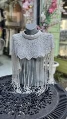 Şehrazat Butik Tasarım Elişi İşleme Açık  Gümüş Pelerin