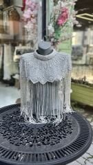 Şehrazat Butik Tasarım Elişi İşleme Açık  Gümüş Pelerin