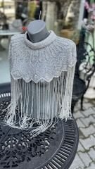 Şehrazat Butik Tasarım Elişi İşleme Açık  Gümüş Pelerin