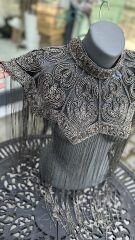 Şehrazat Butik Tasarım Elişi İşleme Antrasit Pelerin