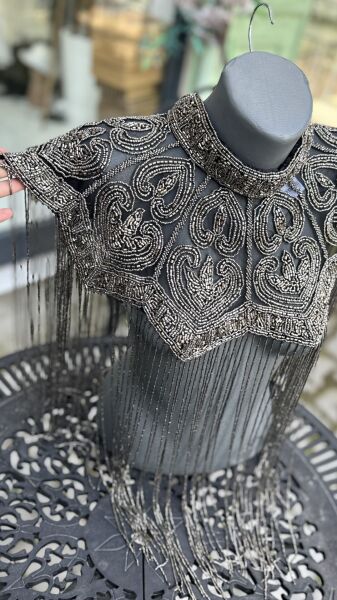 Şehrazat Butik Tasarım Elişi İşleme Antrasit Pelerin