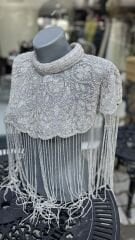 Şehrazat Butik Tasarım Elişi  İşleme Açık Gümüş Pelerin