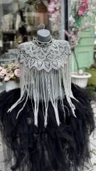 Şehrazat Butik Tasarım Elişi İşleme Gümüş Pelerin