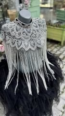 Şehrazat Butik Tasarım Elişi İşleme Gümüş Pelerin