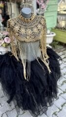 Şehrazat Butik Tasarım Elişi İşleme Gold Pelerin