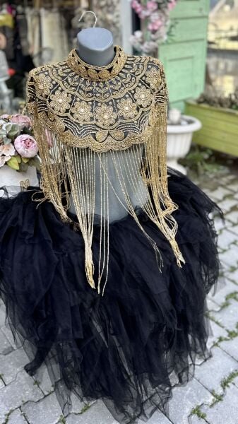 Şehrazat Butik Tasarım Elişi İşleme Gold Pelerin