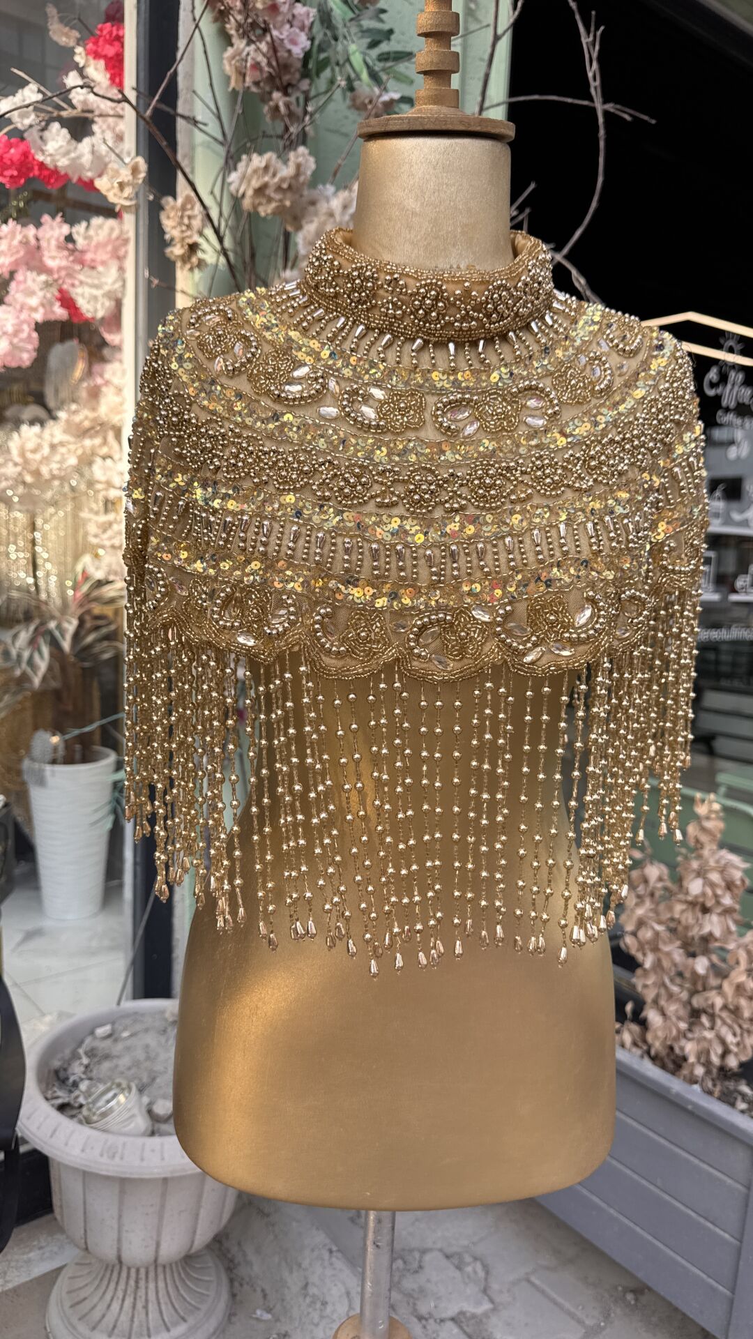 Şehrazat Tasarım Elişi Pelerin (AÇIK GOLD)