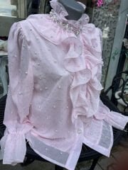 Şehrazat Butik İnci Detaylı Volanlı Tasarım Gömlek