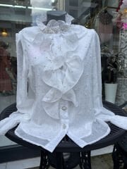 Şehrazat Butik İnci Detaylı Volanlı Tasarım Gömlek