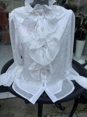 Şehrazat Butik İnci Detaylı Volanlı Tasarım Gömlek