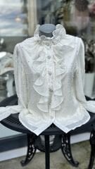 Şehrazat Butik İnci Detaylı Volanlı Tasarım Gömlek