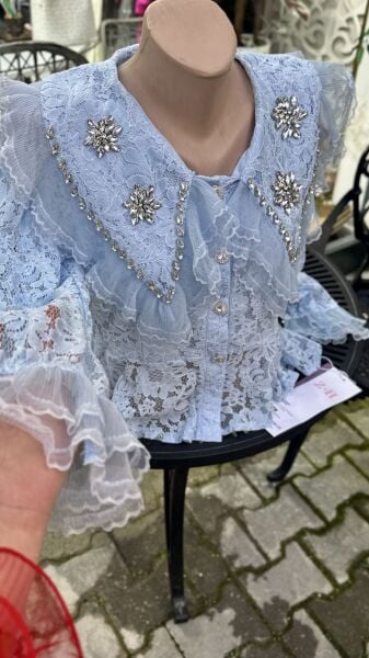 Şehrazat Butik Yaka Detaylı Tasarım Gömlek(89286) Mavi