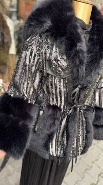 Şehrazat Butik Payetli Kürk Kaban