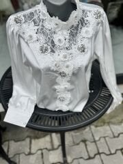 Şehrazat Butik Yakası Güllü Tasarım Gömlek (89932)