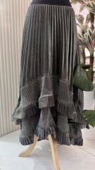 Şehrazat Butik Volanlı Simli  Etek