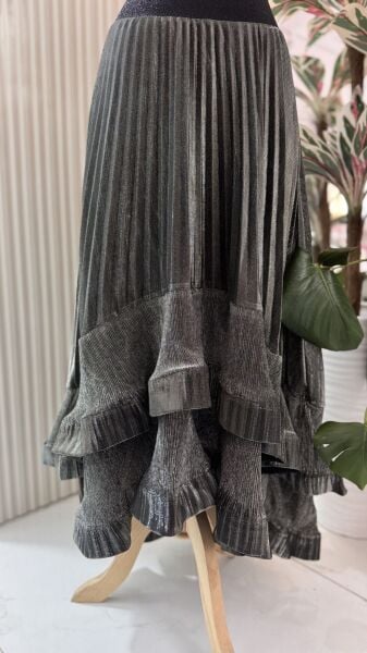 Şehrazat Butik Volanlı Simli  Etek