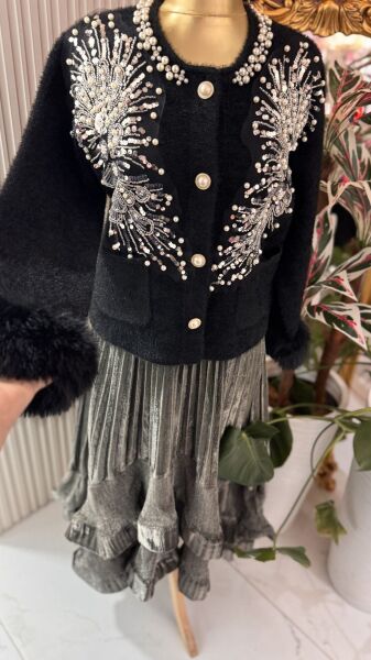 Şehrazat  Butik Tasarım İşlemeli Angora Ceket Standart