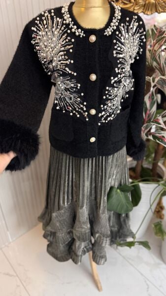 Şehrazat  Butik Tasarım İşlemeli Angora Ceket Standart