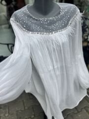 Şehrazat Butik Göğüs Tüylü Tasarım Gömlek (89930)