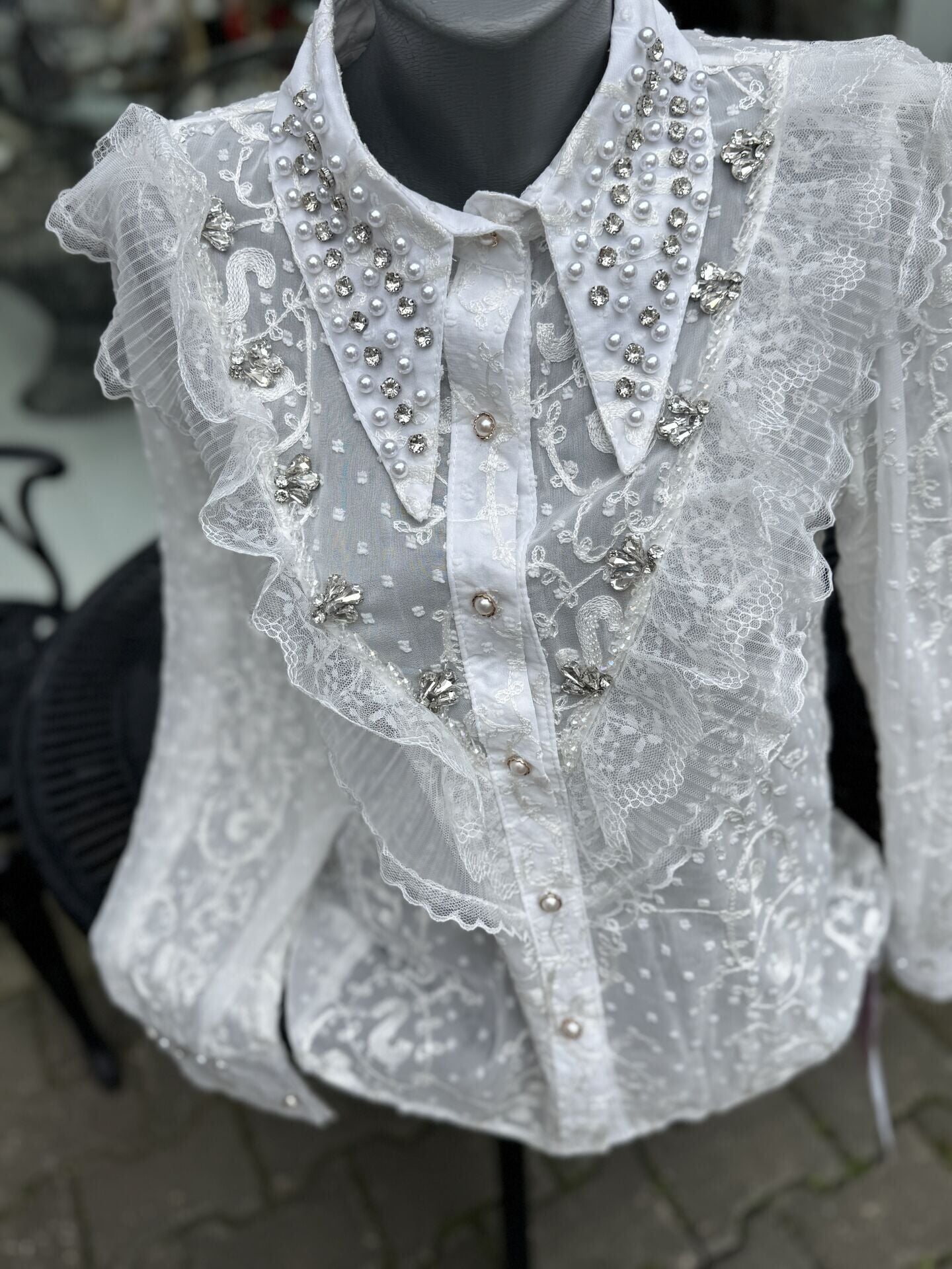 Şehrazat Butik Yakası İnci Detaylı Tasarım Gömlek (89078)